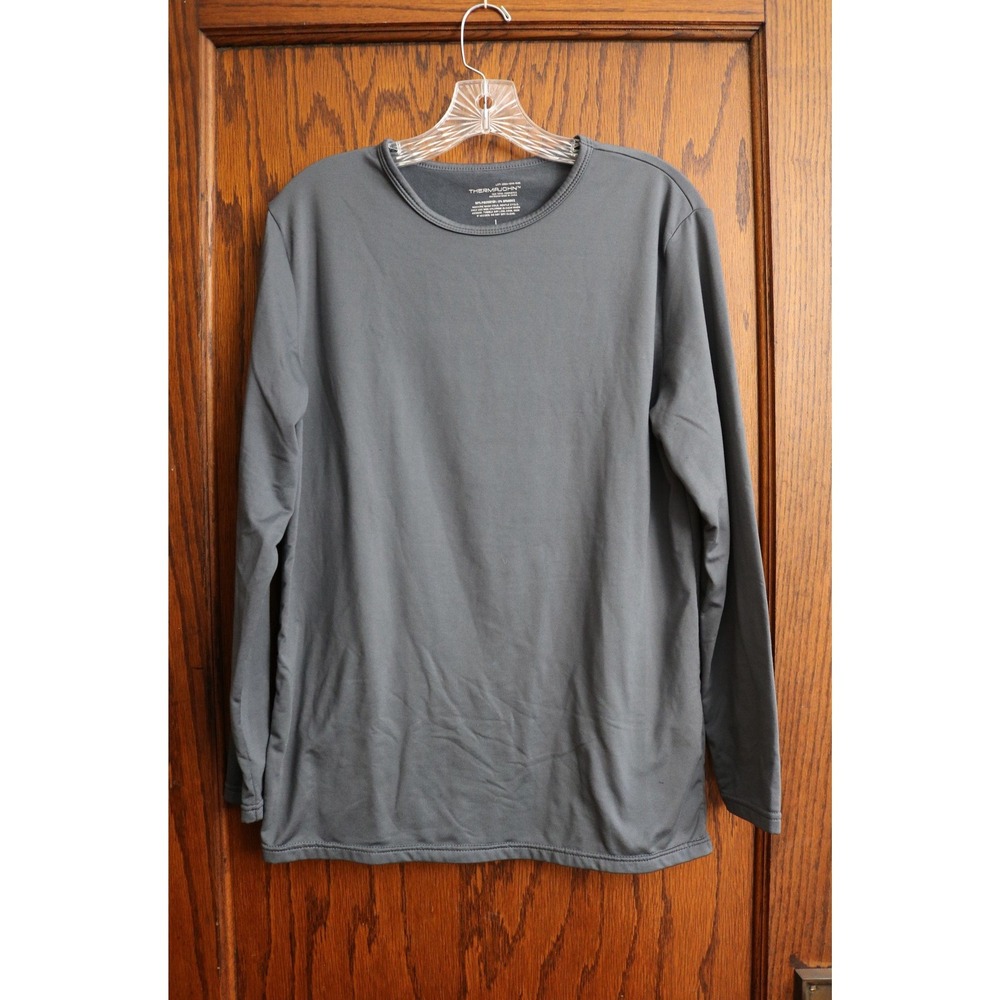 THERMAJOHN Thermal Base Layer Top Men Large Gray Long Sleeve Fleece Lined Shirt